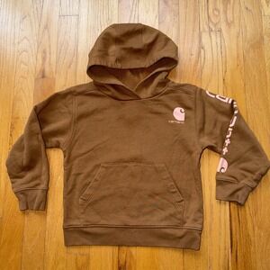 Carhartt Hoodie‎ Girls 5 Brown Pink Logo Fleece Pullover Sweatshirt Country Kids
